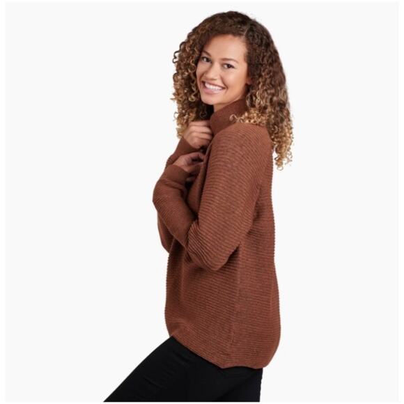Kuhl Women’s Sz L Brown Ribbed Sweater Solace Cowl Neck Long Sleeve - Picture 3 of 13
